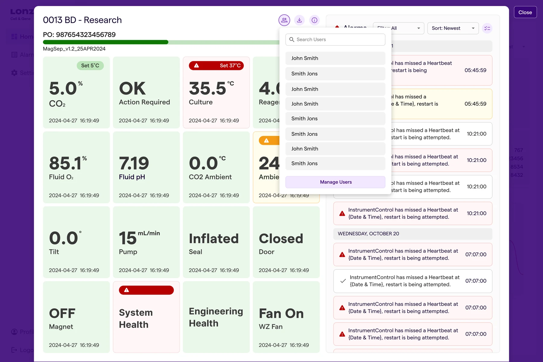 Searching for a user from the instrument view.