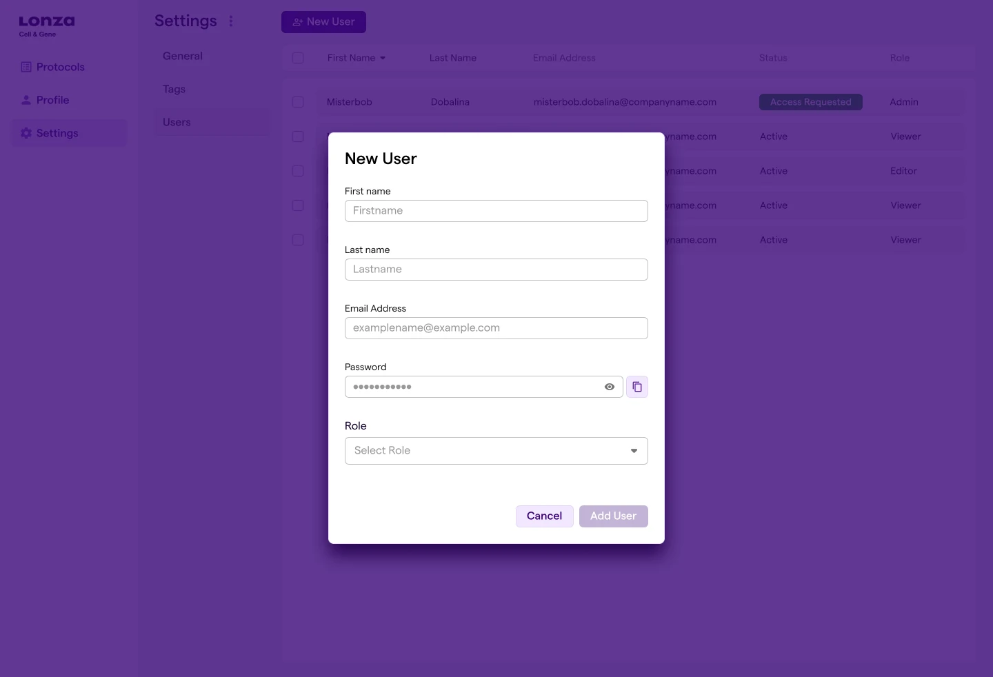 Adding a user in the redesigned interface.