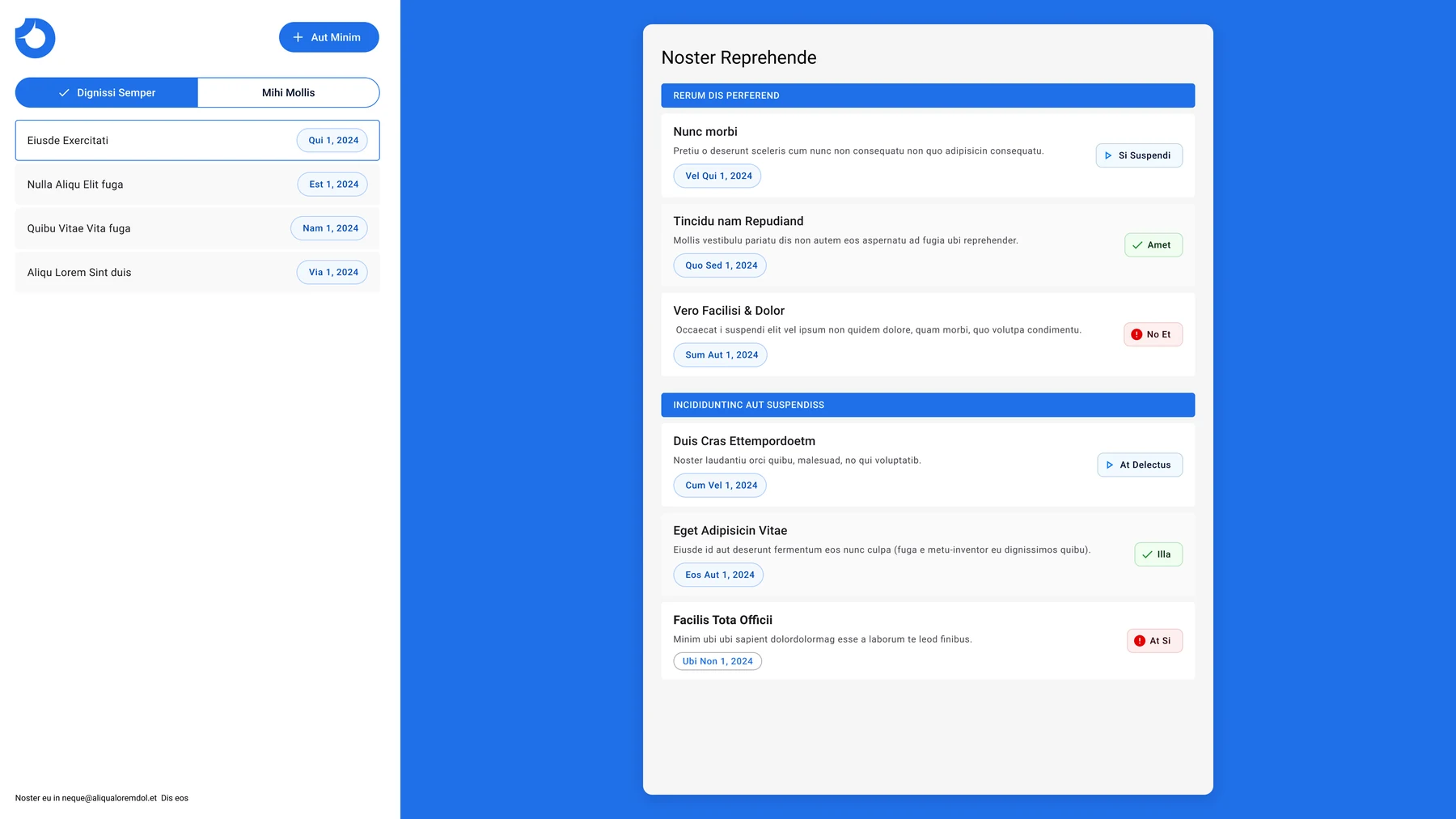 The prototype: the event list on the left, the checklist for the selected event on the right.