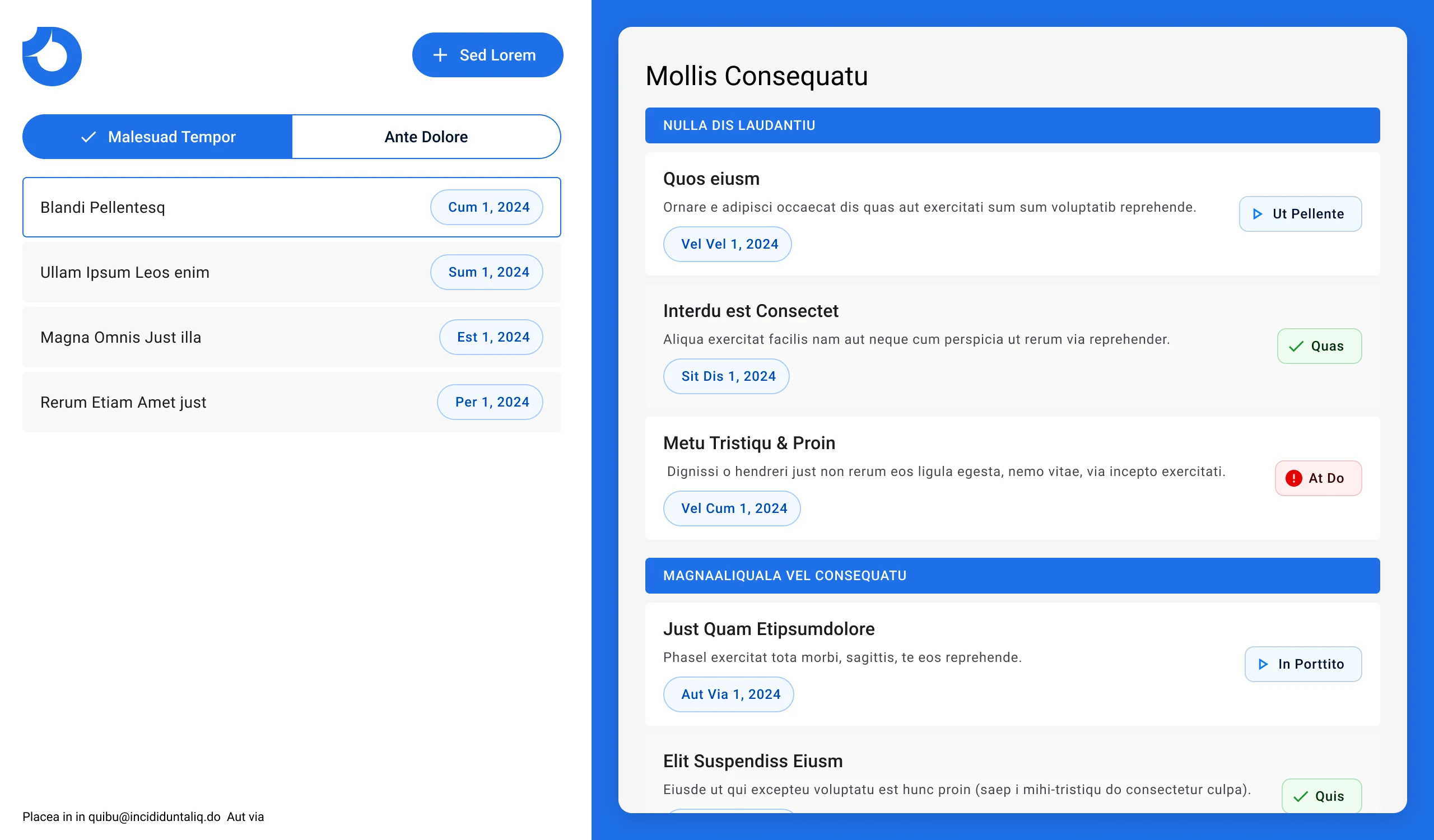 Event management prototype with the event list and a checklist